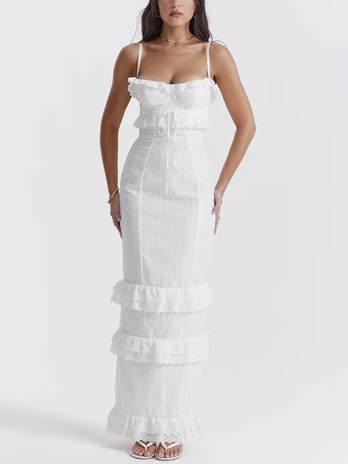 Ruffle Tiered Corset Maxi Dress - White