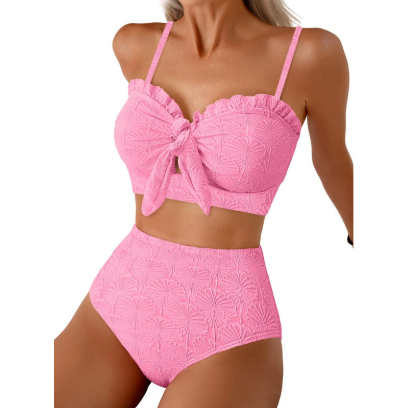 Twist-Front High-Waist Bikini Set - Pink