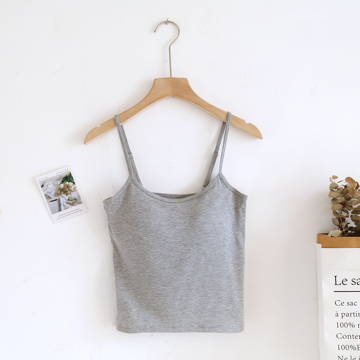 Ribbed Built In Bra Basic Cami Top - Grey