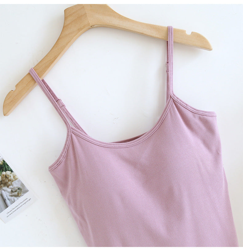 Ribbed Built In Bra Basic Cami Top - LTPurple - 1