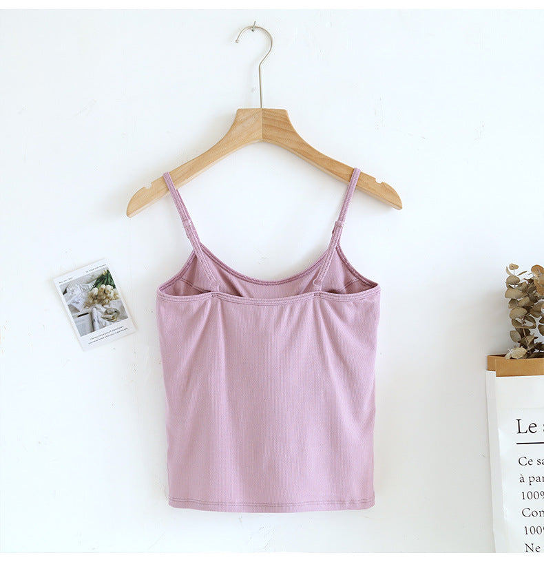 Ribbed Built In Bra Basic Cami Top - LTPurple - 10