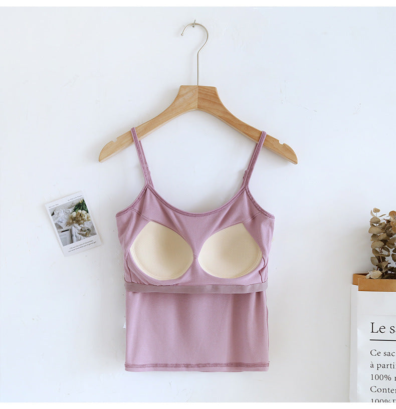 Ribbed Built In Bra Basic Cami Top - LTPurple - 12
