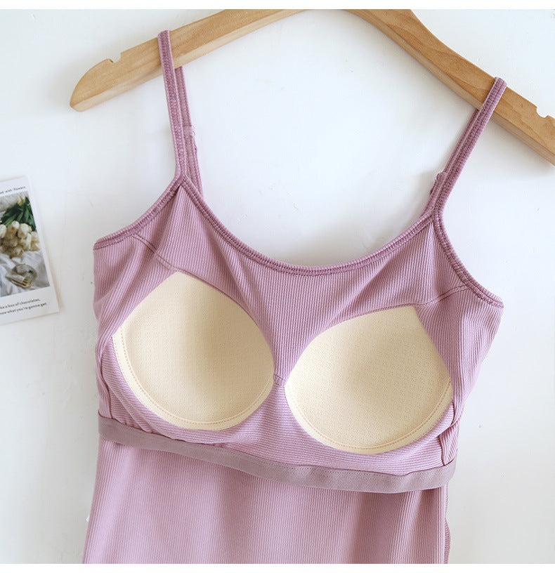 Ribbed Built In Bra Basic Cami Top - LTPurple - 2