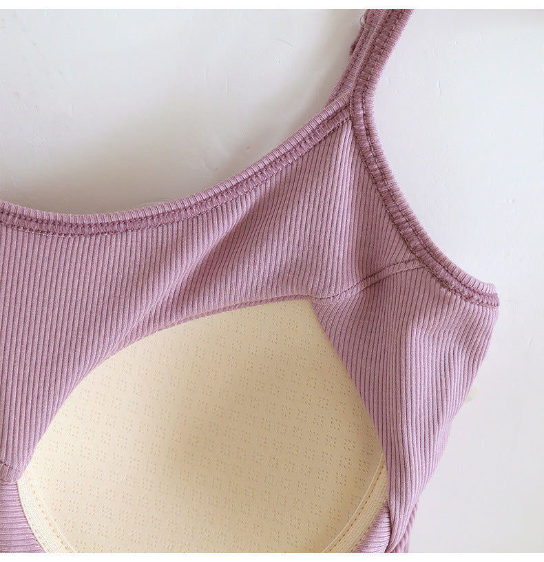 Ribbed Built In Bra Basic Cami Top - LTPurple - 3