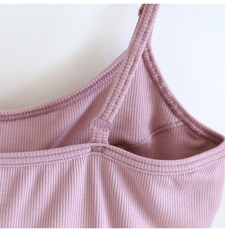 Ribbed Built In Bra Basic Cami Top - LTPurple - 4