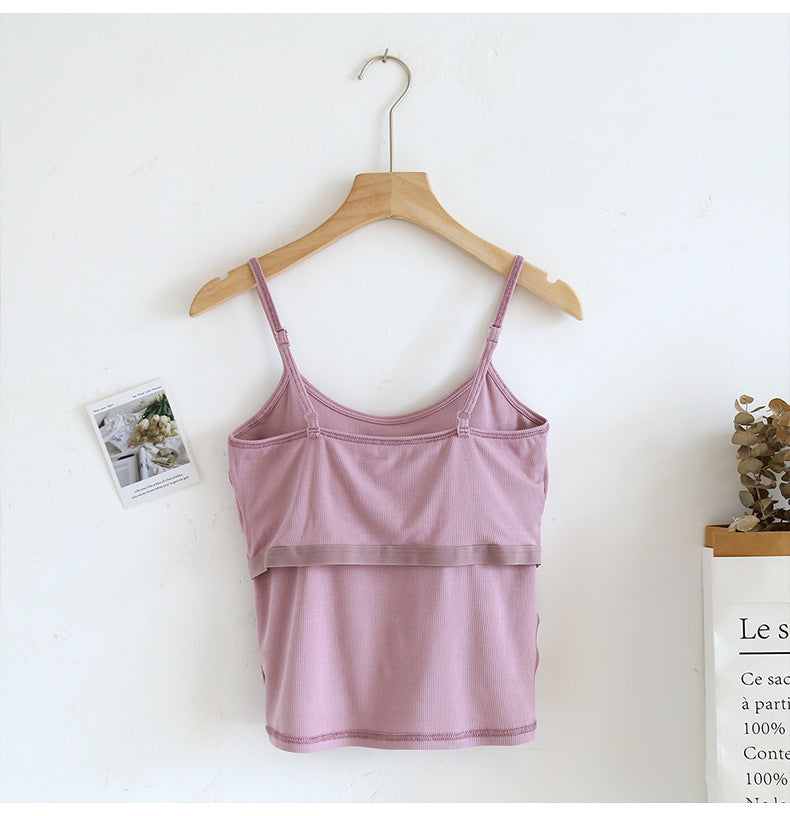 Ribbed Built In Bra Basic Cami Top - LTPurple - 5