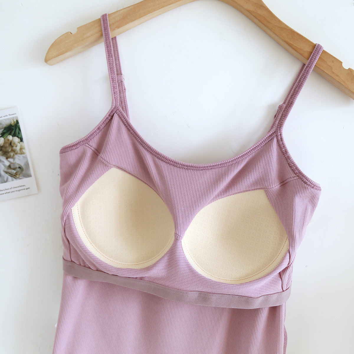 Ribbed Built In Bra Basic Cami Top - LTPurple - 6