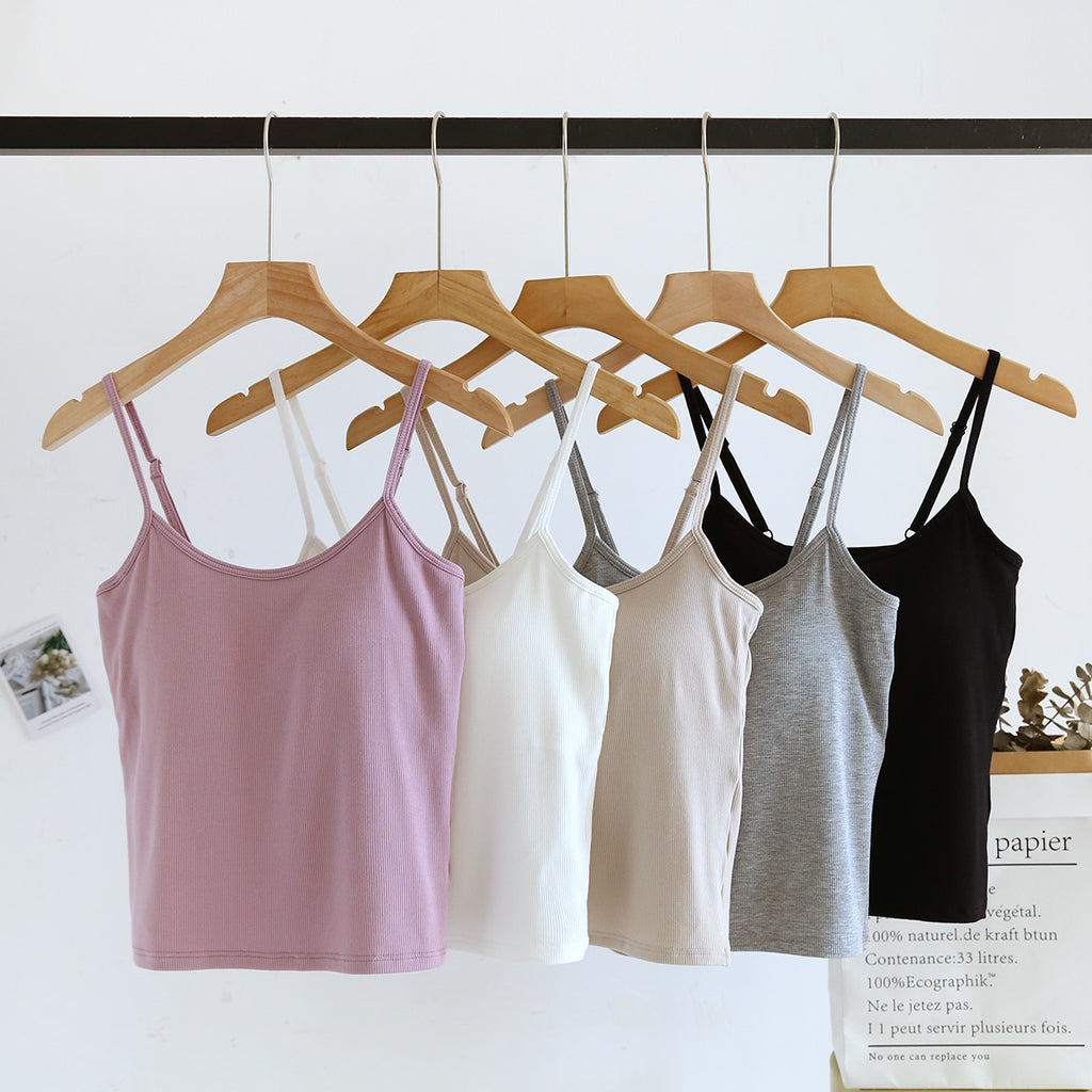 Ribbed Built In Bra Basic Cami Top - view 1