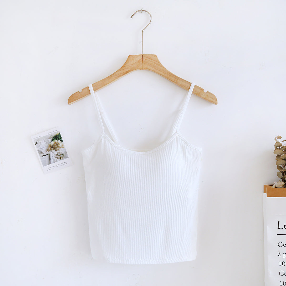 Ribbed Built In Bra Basic Cami Top - white