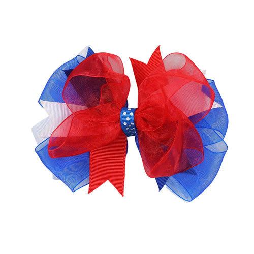 Americana Tulle Bow Hair Clip in Red, White & Blue - Blue Red