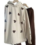 Heart Print Hoodie And Jogger Set - Coffee