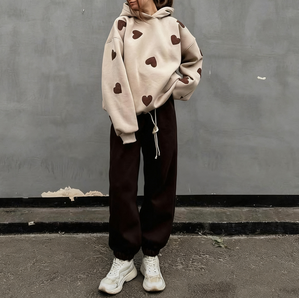 Heart Print Hoodie And Jogger Set - view 1