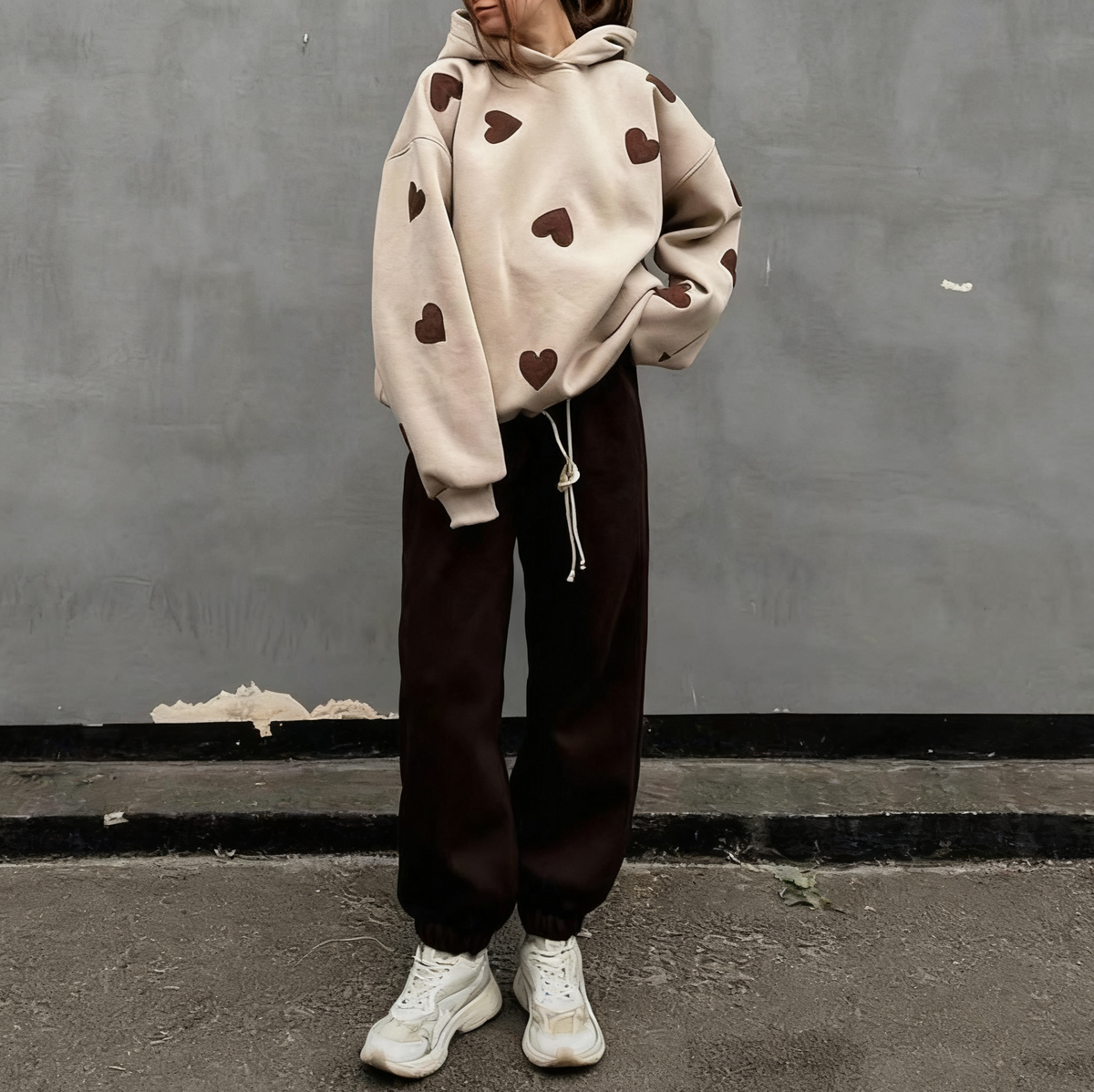 Heart Print Hoodie And Jogger Set - view 1
