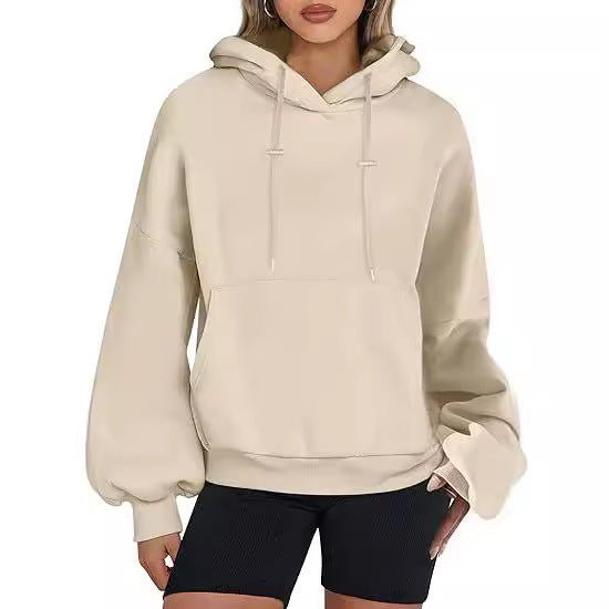 Oversized Drawstring Hoodie With Kangaroo Pocket - Apricot