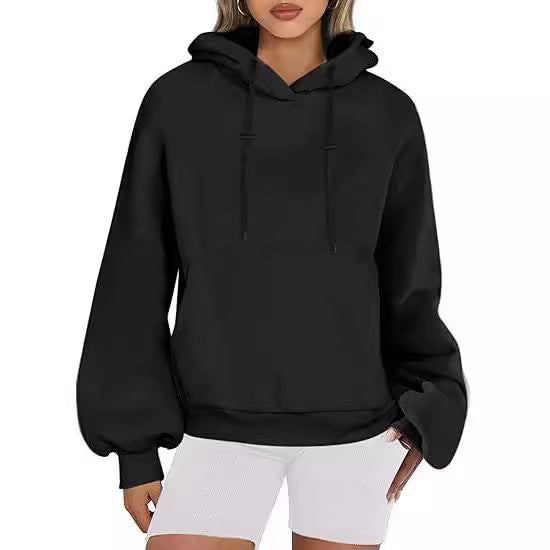 Oversized Drawstring Hoodie With Kangaroo Pocket - Black