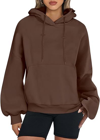 Oversized Drawstring Hoodie With Kangaroo Pocket - Coffee