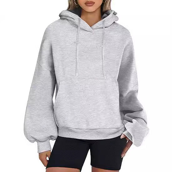 Oversized Drawstring Hoodie With Kangaroo Pocket - Gray