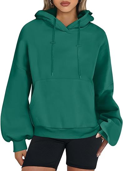Oversized Drawstring Hoodie With Kangaroo Pocket - Green