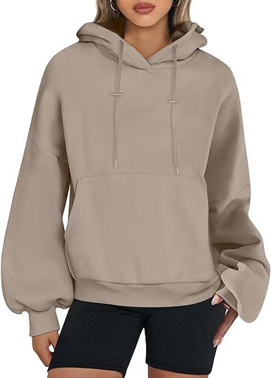 Oversized Drawstring Hoodie With Kangaroo Pocket - Khaki