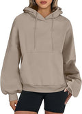 Oversized Drawstring Hoodie With Kangaroo Pocket - Khaki