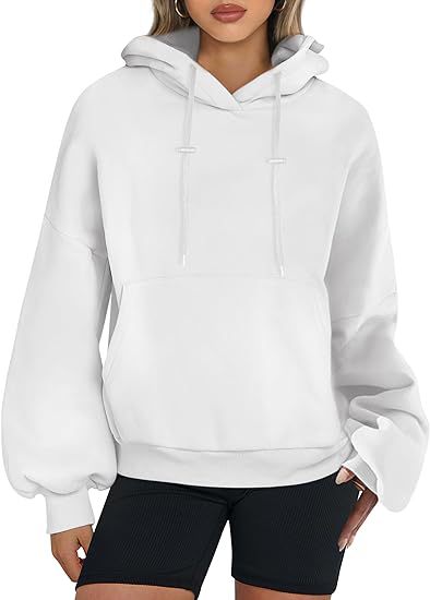 Oversized Drawstring Hoodie With Kangaroo Pocket - White