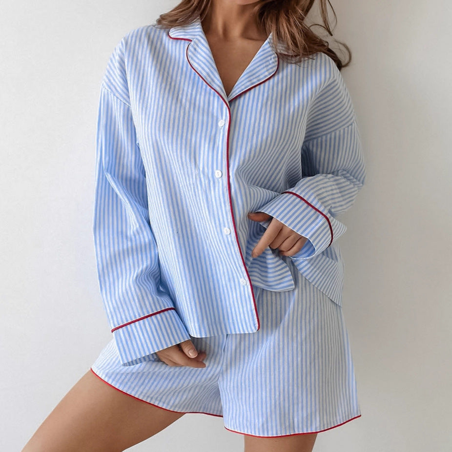 Pinstripe Sleep Set With Contrast Piping - Stripe