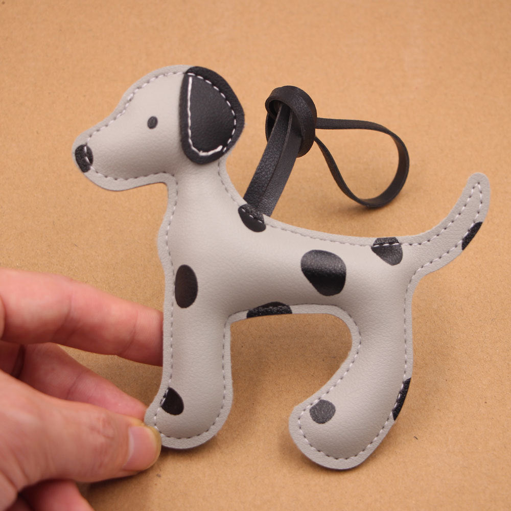 Spotted Puppy Faux Leather Bag Charm Keychain - Grey