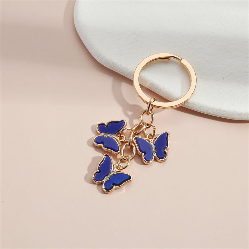Rhinestone Butterfly Charm Bag Keychain - Blue