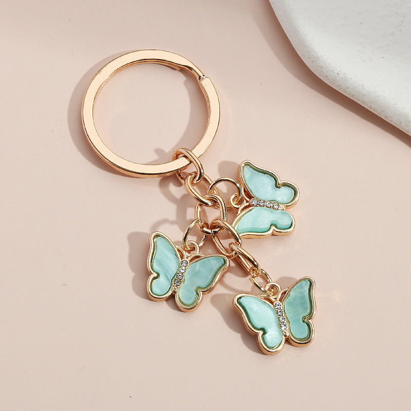 Rhinestone Butterfly Charm Bag Keychain - Green