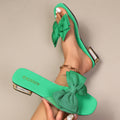 Bow Front Low Heel Square Toe Sandals - Green