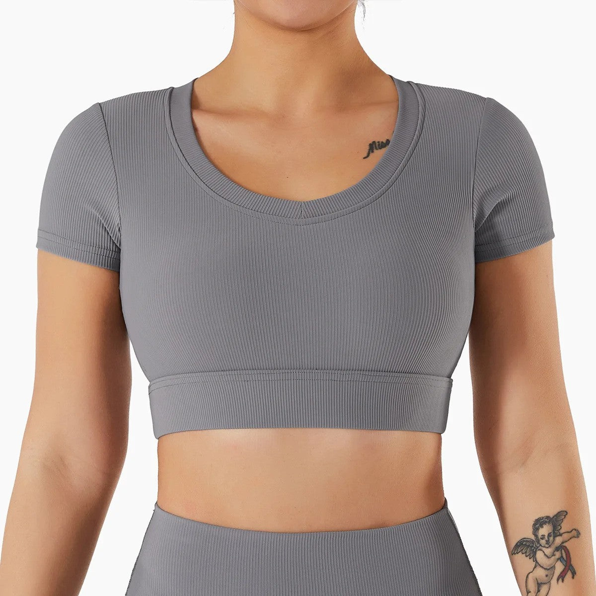 Ribbed Seamless Crop Workout Top Short or Long Sleeve