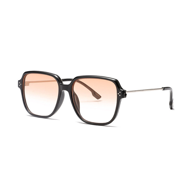 Oversized Square-Frame Slim Metal Temple Sunglasses