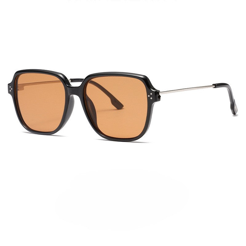 Oversized Square-Frame Slim Metal Temple Sunglasses - Amber