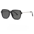 Oversized Square-Frame Slim Metal Temple Sunglasses - Black