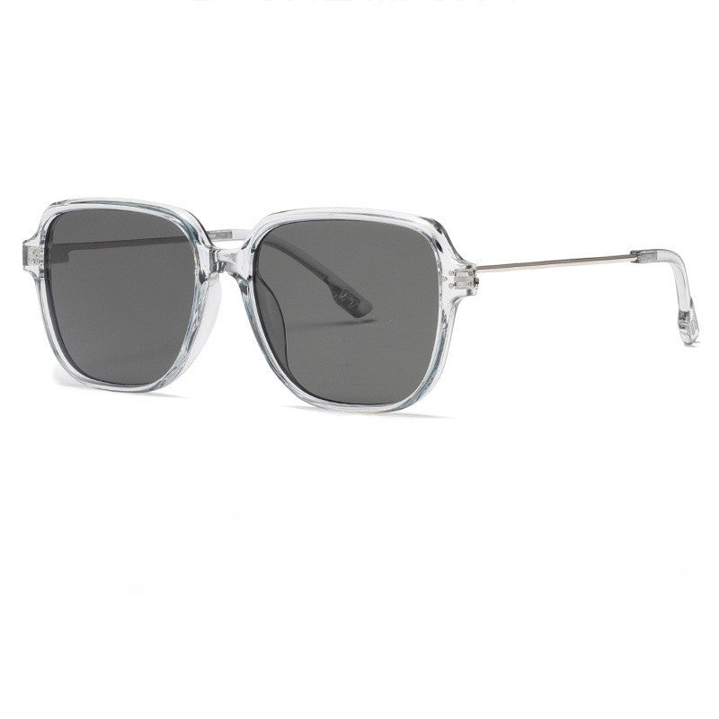 Oversized Square-Frame Slim Metal Temple Sunglasses - Grey