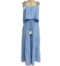 Tassel Strap Tiered Wide Leg Trouser Set - Blue