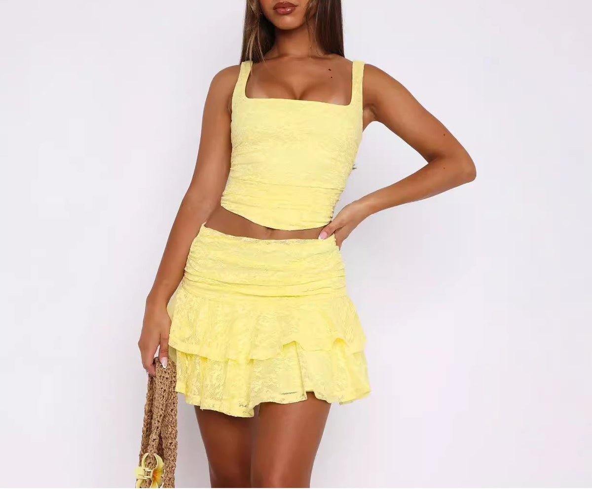 Smocked Waist Layered Ruffle Mini Skirt