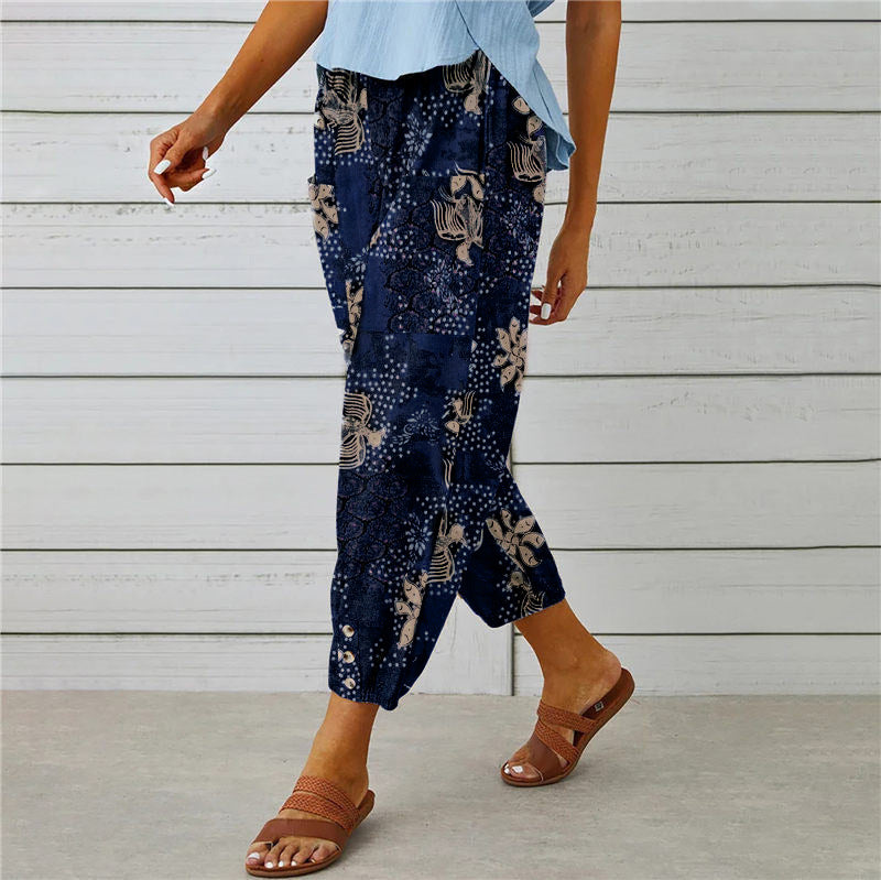 Retro Patchwork Print Cuffed Harem Pants - view 2