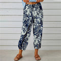 Retro Patchwork Print Cuffed Harem Pants - white