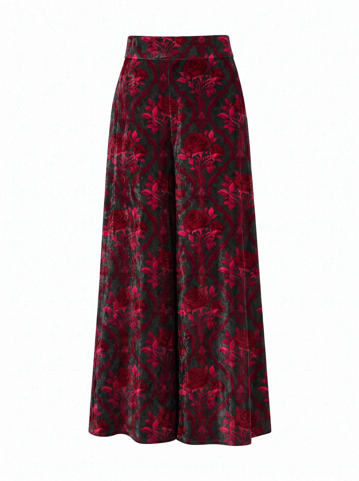 Paisley Print Crushed Velvet Wide Leg Palazzo Pants - DarkRed