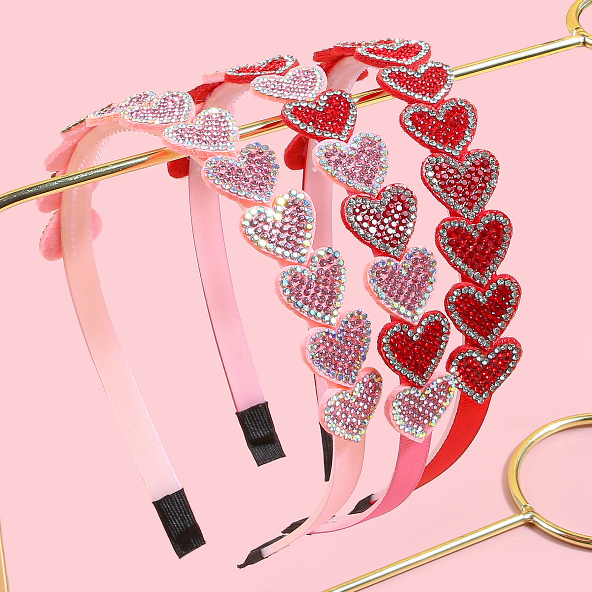 Rhinestone Heart Row Thin Headband