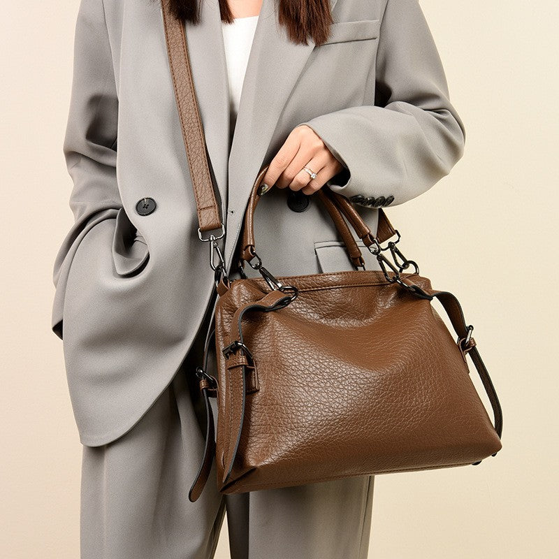 Slouchy Pebble Grain Satchel With Shoulder Strap
