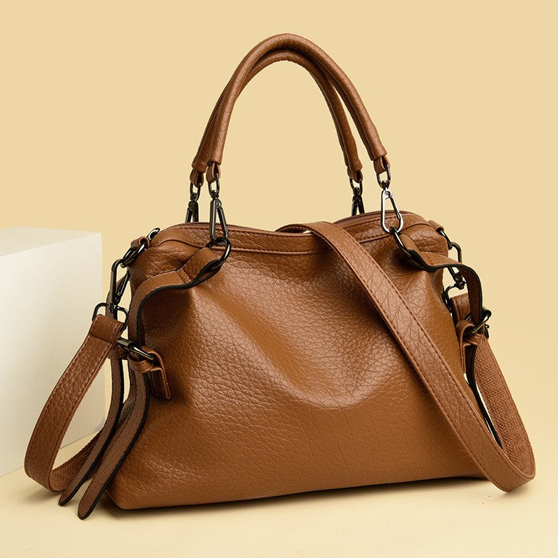 Slouchy Pebble Grain Satchel With Shoulder Strap