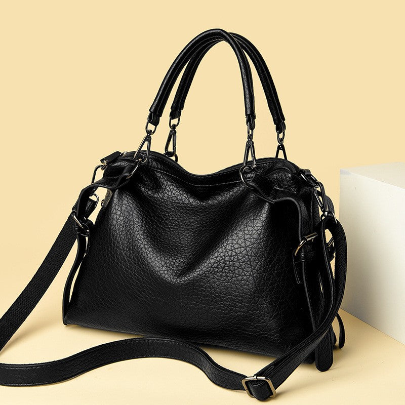 Slouchy Pebble Grain Satchel With Shoulder Strap