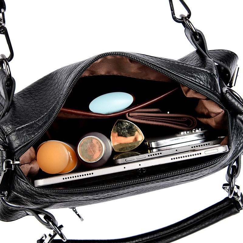 Slouchy Pebble Grain Satchel With Shoulder Strap