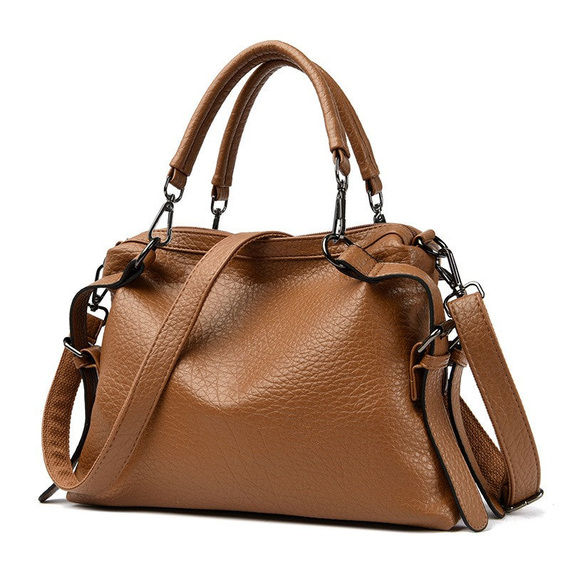 Slouchy Pebble Grain Satchel With Shoulder Strap