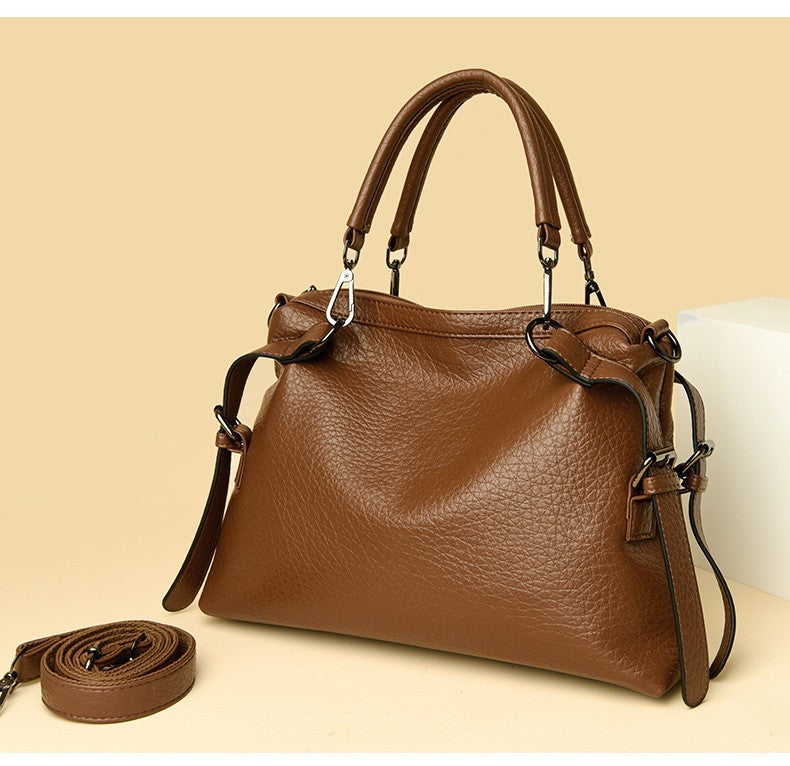Slouchy Pebble Grain Satchel With Shoulder Strap
