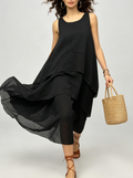 Sleeveless Tiered Layered Chiffon Maxi Dress - Black