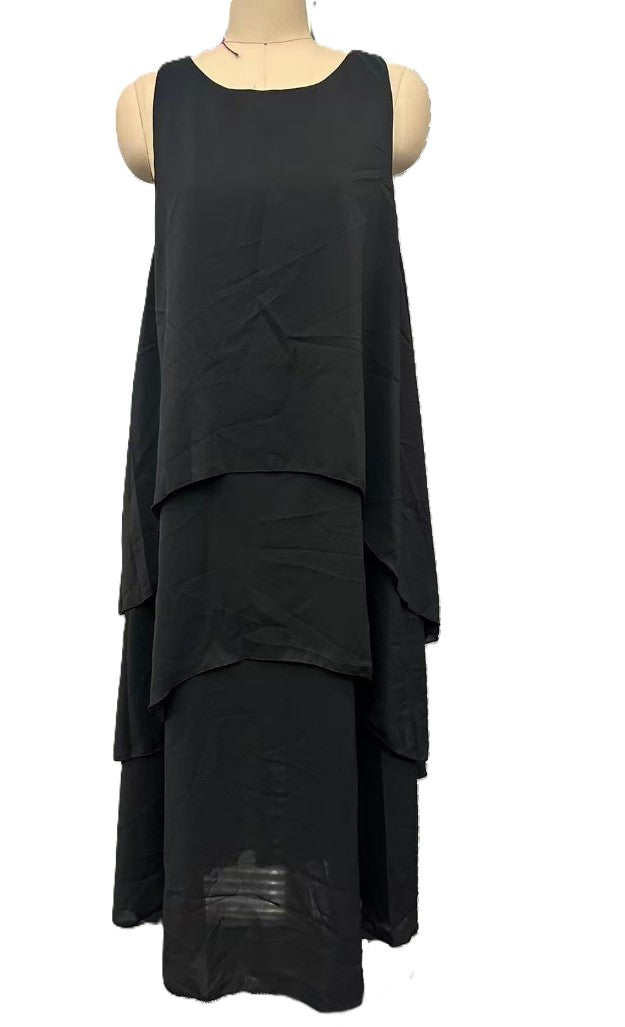 Sleeveless Tiered Layered Chiffon Maxi Dress - Black - 1