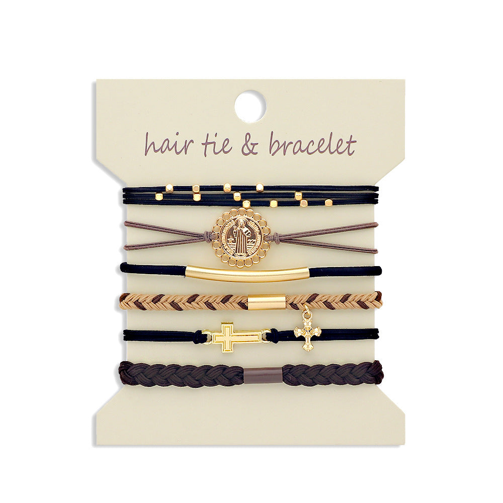 Mixed Charm Elastic Hair Tie Bracelets - Cross